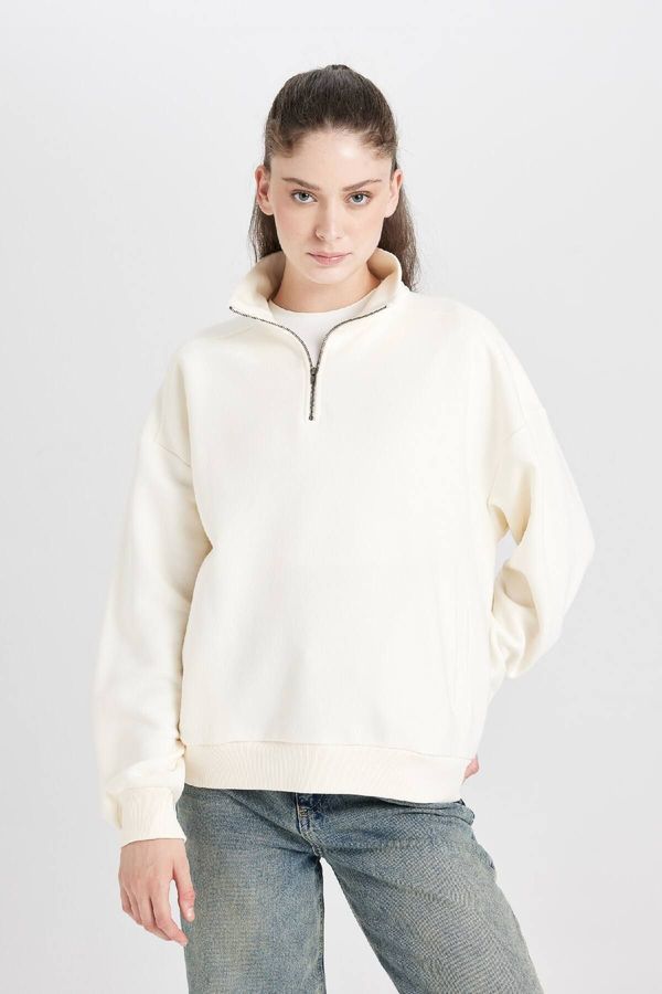 DEFACTO DEFACTO Women's Oversize Fit Wide Mold Half Zipper Basic Plain Thick Sweatshirt