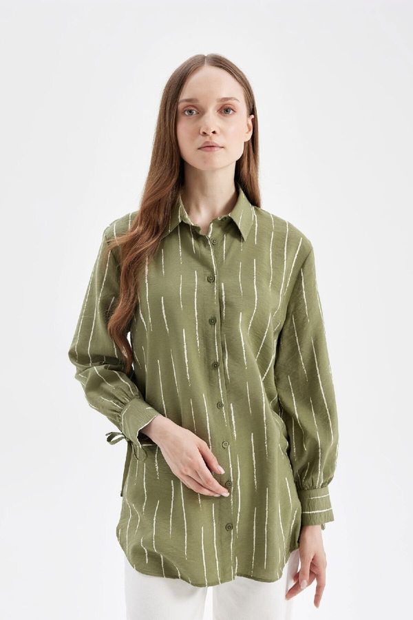 DEFACTO DEFACTO Women's Relax Fit Shirt Collar Striped Long Sleeve Shirt Tunic