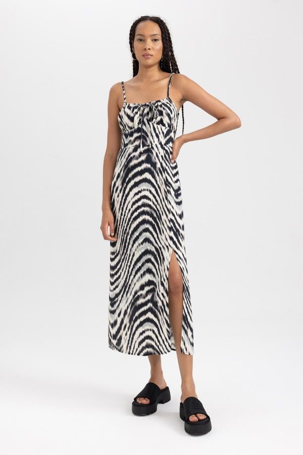 DEFACTO DEFACTO Zebra Patterned Slit Maxi Strappy Dress