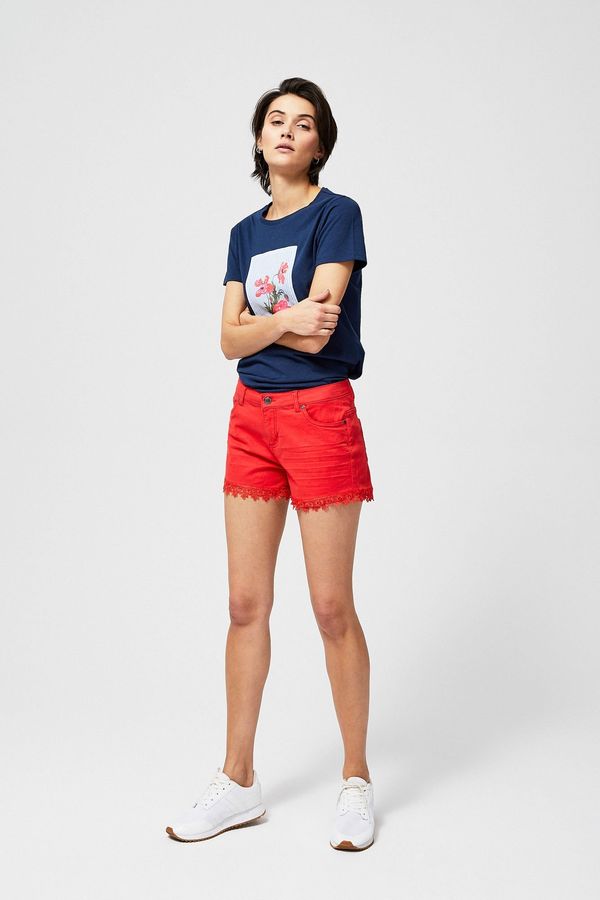 Moodo Denim shorts with lace - coral