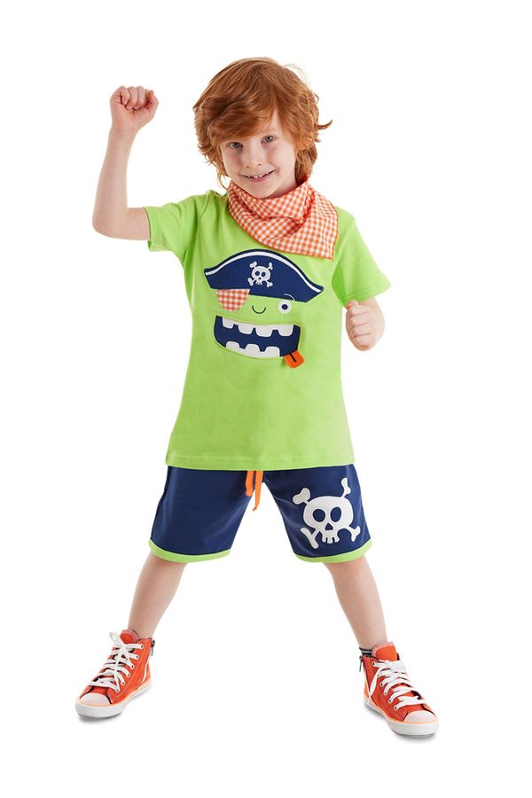 Denokids Denokids 3D Green Pirate Children's Summer T-shirt Shorts Bandana Set