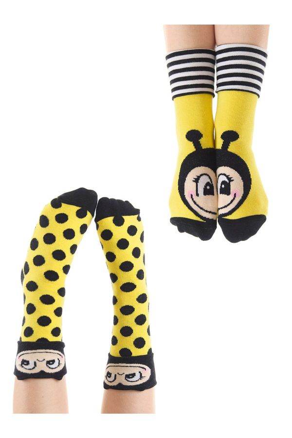 Denokids Denokids Ari Girls' Yellow Black Socks 2-Pack