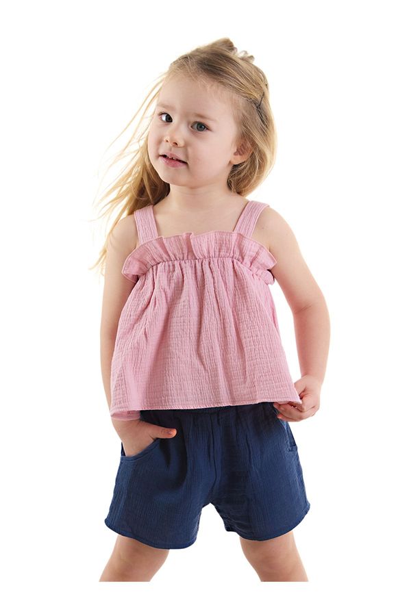 Denokids Denokids Baby Girl Kid Pink Summer Muslin Strap Blouse Shorts Set