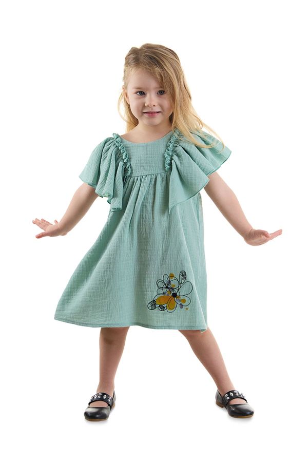 Denokids Denokids Floral Baby Girl Kid Green Muslin Ruffle Summer Dress