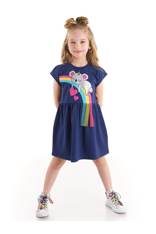 Denokids Denokids Koala Combed Cotton Girls Navy Blue Dress