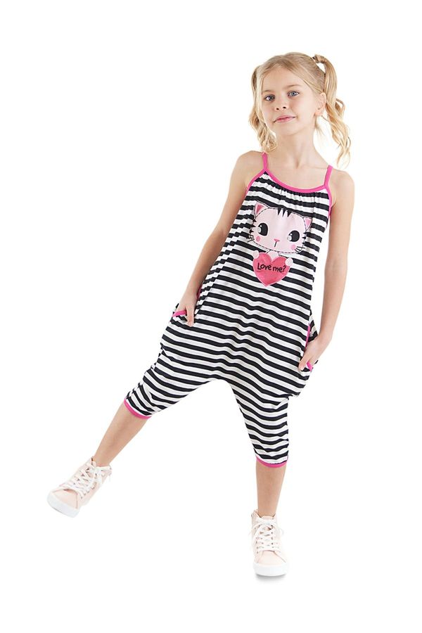 Denokids Denokids Love Me Girl's Striped Cat Strap Jumpsuit