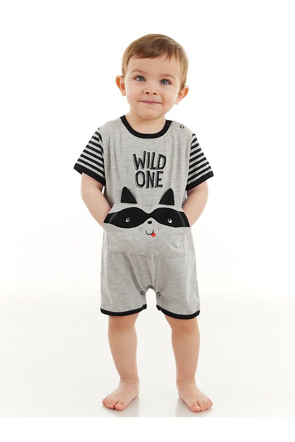 Denokids Denokids Raccoon Baby Boy Gray Summer Jumpsuit