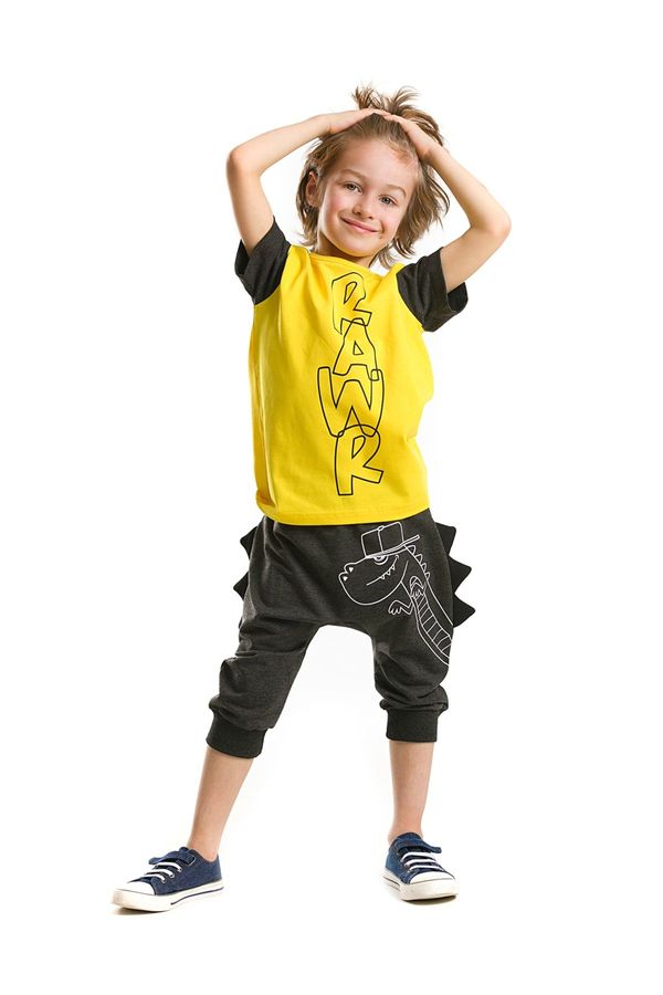 Denokids Denokids Ribbed Rawr Boys T-shirt Capri Shorts Set