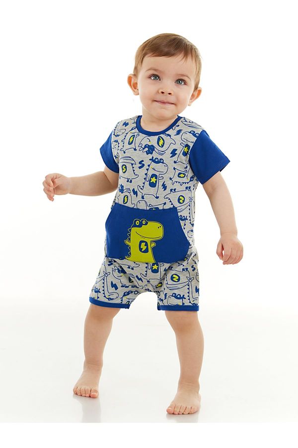 Denokids Denokids Super Dino Baby Boy Gray Summer Jumpsuit