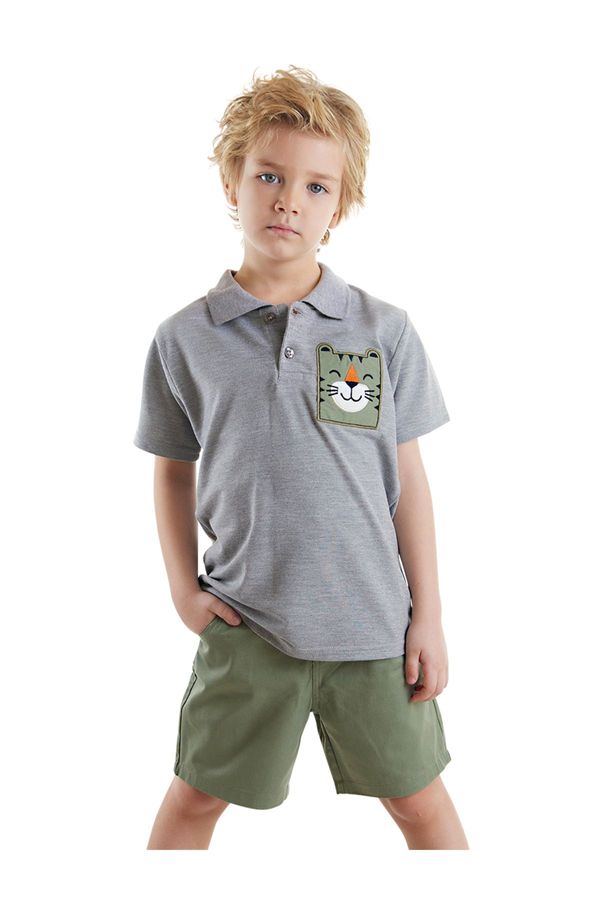 Denokids Denokids Tiger Boy Summer Polo Neck T-shirt Gabardine Shorts Set