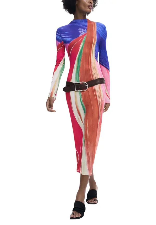 DESIGUAL Desigual barvita midi obleka