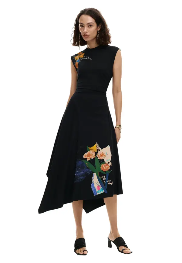 DESIGUAL Desigual črna obleka s potiskom