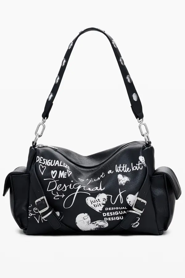 DESIGUAL Desigual črna torbica s potiskom
