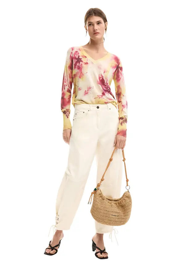 DESIGUAL Desigual cvetlični pulover z V-izrezom