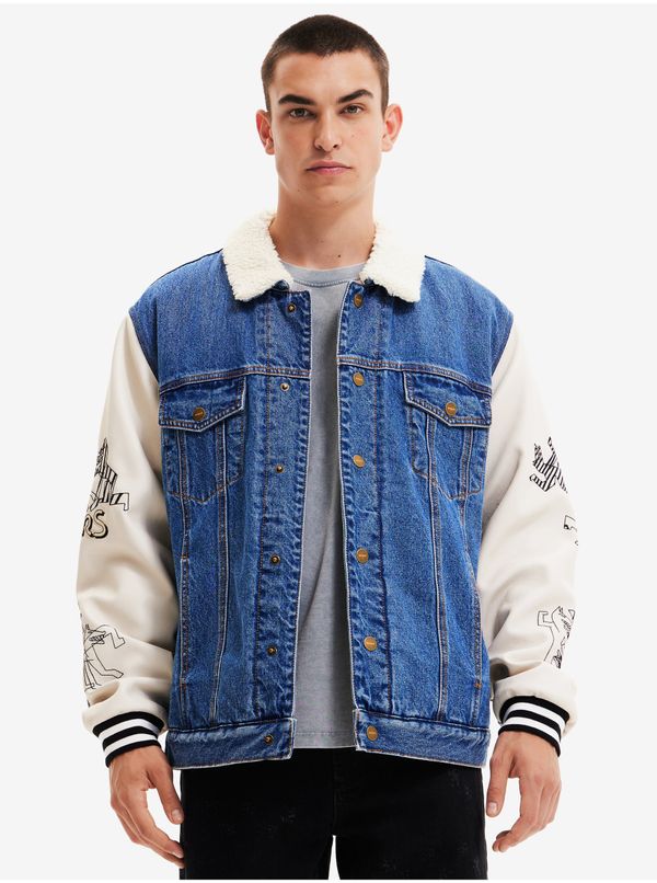 DESIGUAL Desigual Wolf White and Blue Mens Denim Jacket - Men