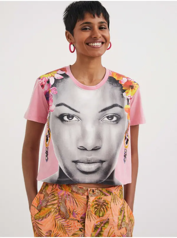 DESIGUAL DESIGUAL WOMEN'S SHORT SLEEVE T-SHIRT PINK