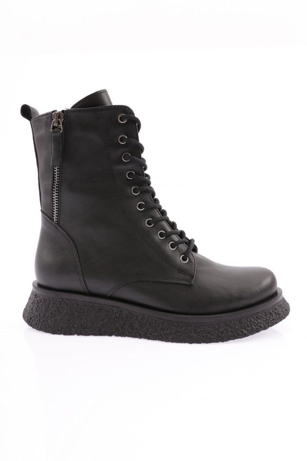 DGN DGN 335 Women's Thick Sole Lace-up Boots Black Genuine Leather