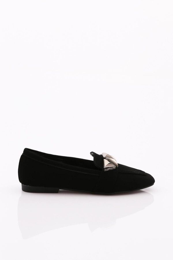 DGN DGN 5001-23y Women's Silver Stone Ballerina Ballerina with Metal Buckle Black Velvet