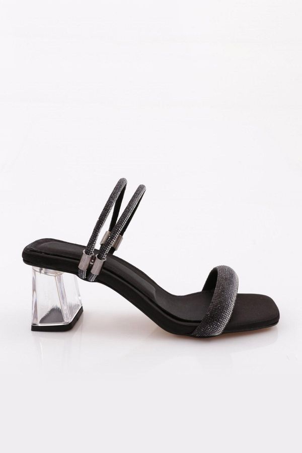 DGN DGN 901 Women's Square Toe Transparent Heeled Sandals Black Satin