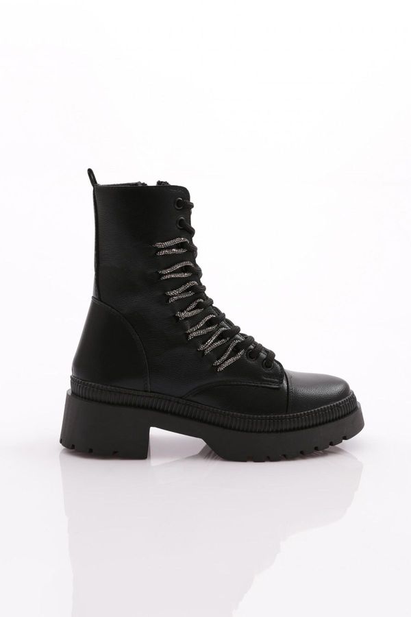 DGN DGN K9075 Women's Lace-Up Silver Stone Lace-Up Boots.