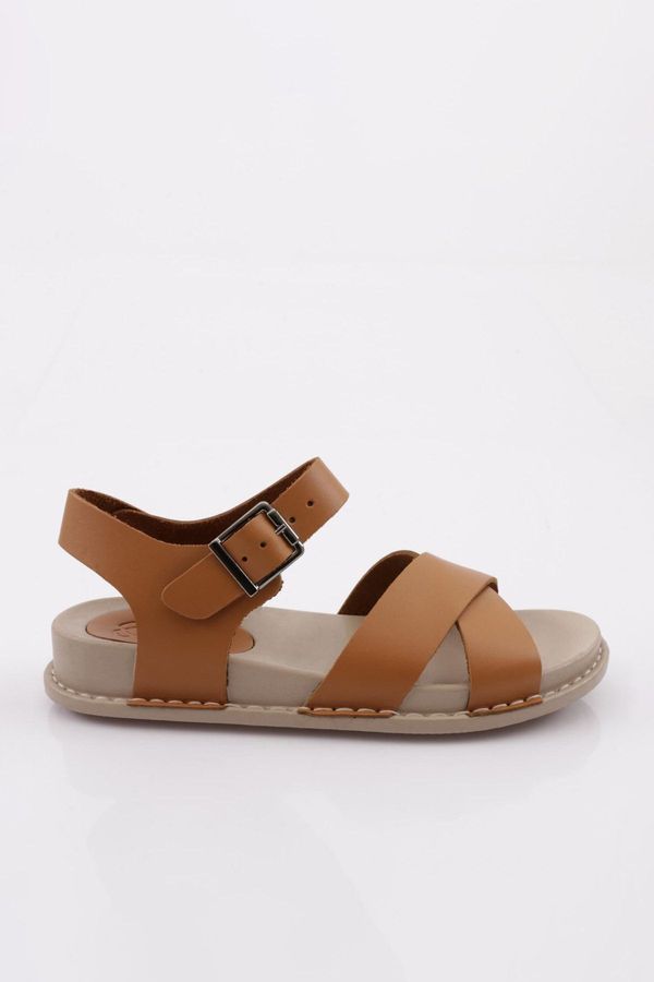 DGN DGN P31 Women's Cross Strap Sandals Genuine Leather Tan