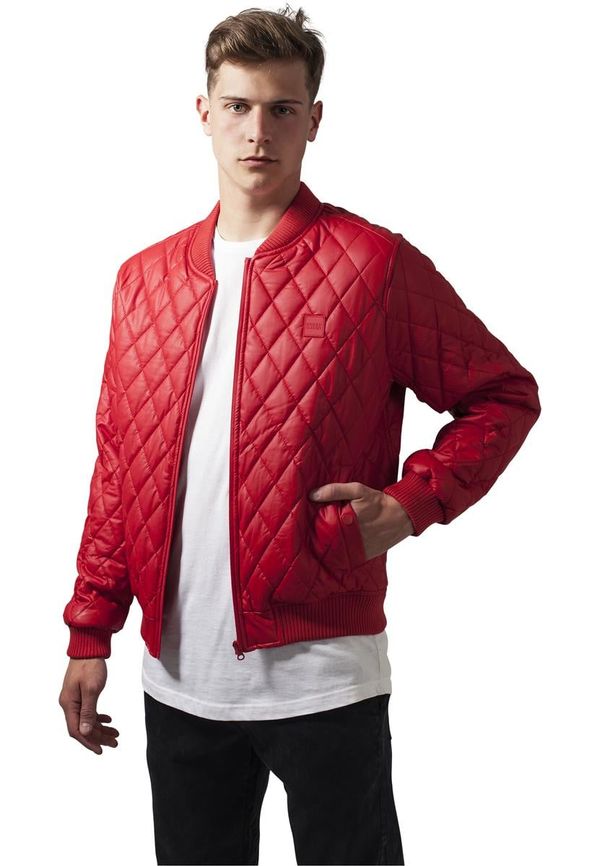 UC Men Diamond Quilt Synthetic Leather Jacket fire red