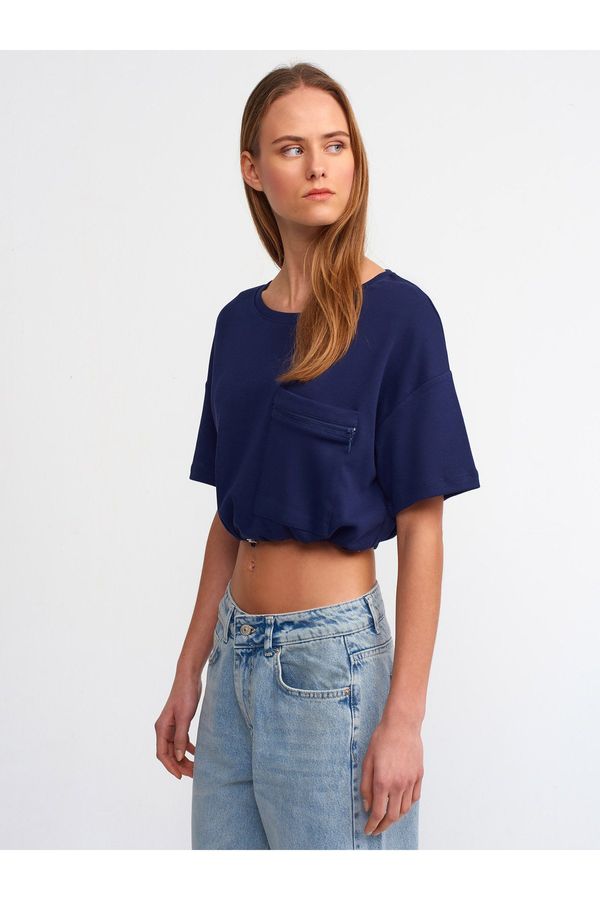 Dilvin Dilvin 30225 Crop Cotton T-Shirt-Navy Blue