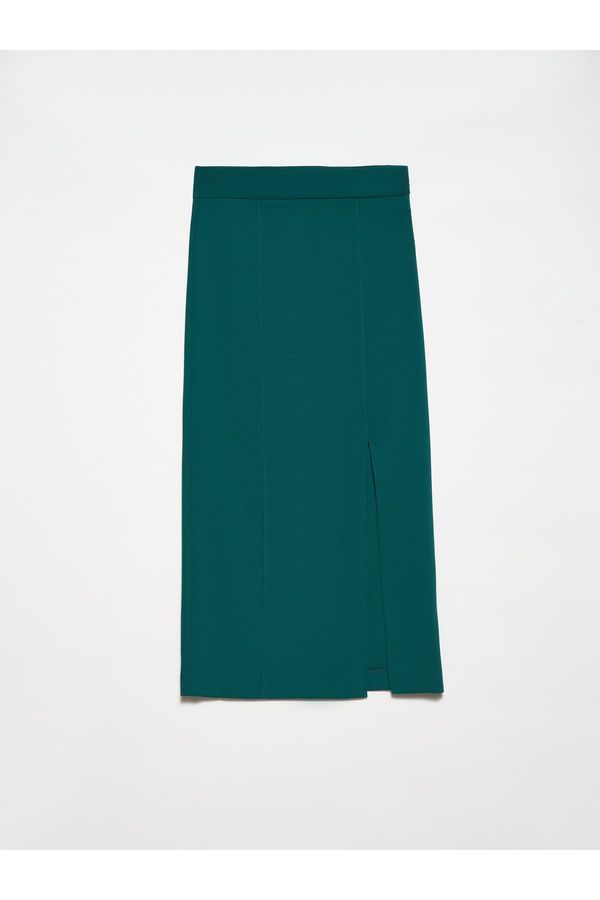 Dilvin Dilvin 80806 Slit Pencil Skirt-Green