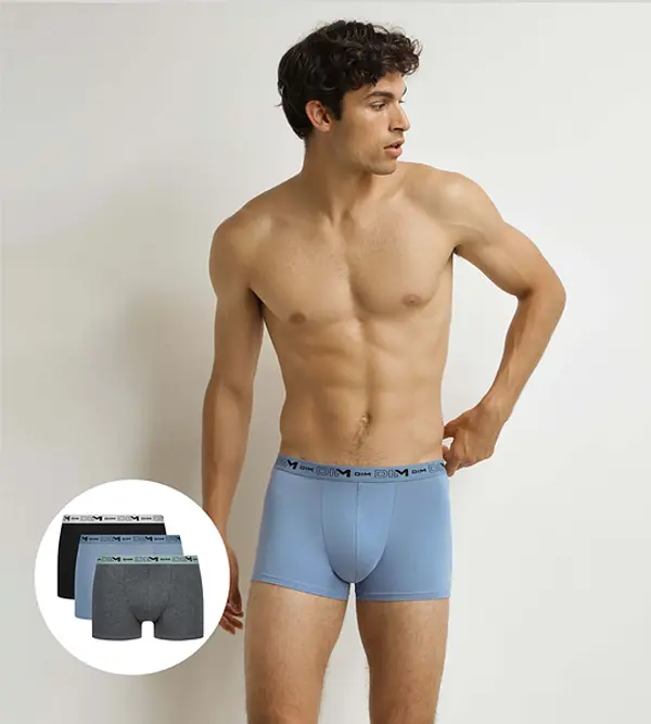 DIM DIM COTTON STRETCH BIO BOXER 3x - Men's boxer shorts made of organic cotton 3 pcs - grey - blue - black