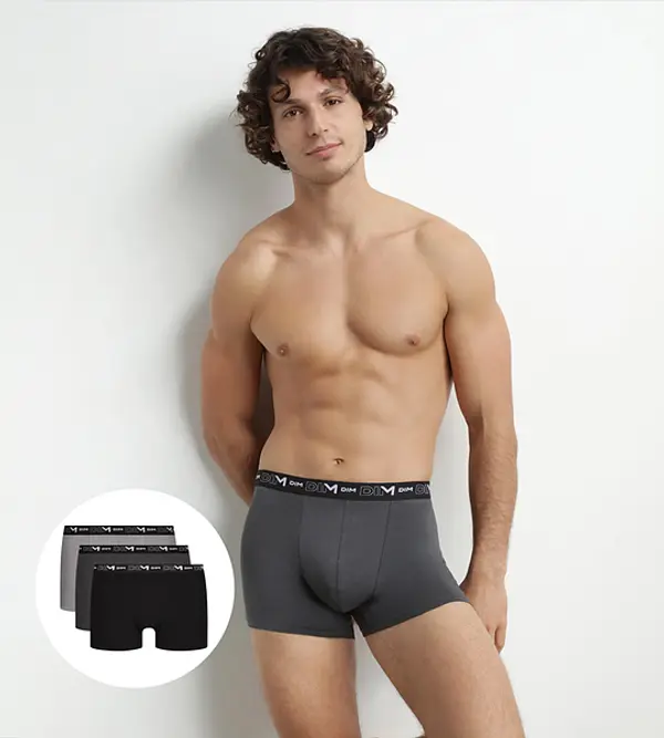 DIM DIM COTTON STRETCH BOXER 3x - Men's Boxer Shorts 3 pcs - Black - Grey