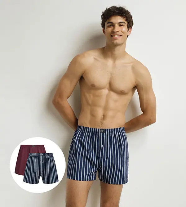 DIM DIM COTTON STRETCH LOOSE BOXER 2x - Men's loose boxer shorts 2 pcs - dark red - dark blue