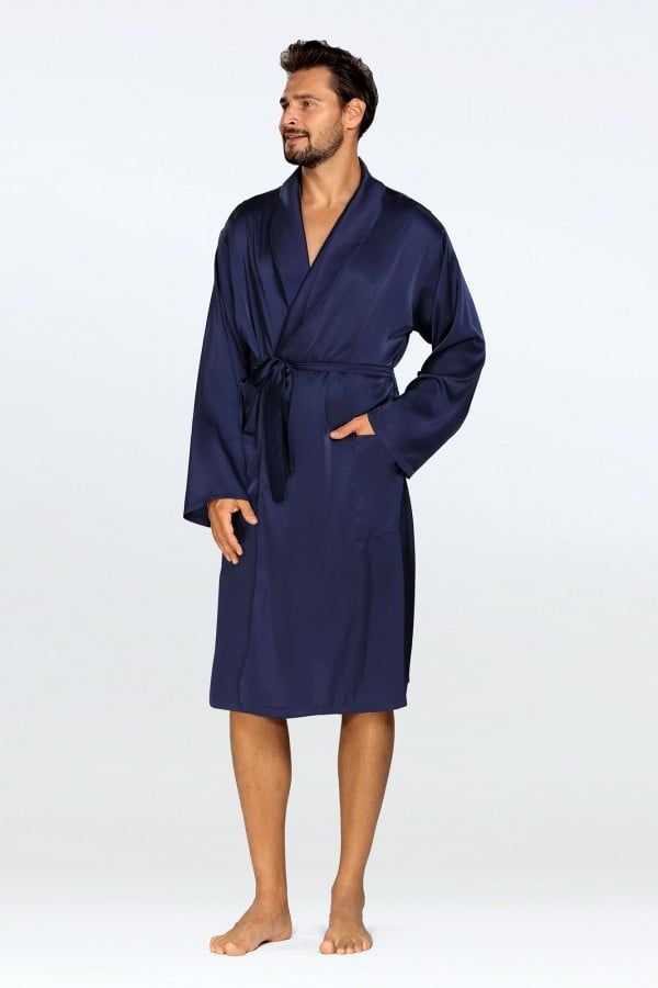 DKaren DKaren Man's Bathrobe Lukas Navy Blue