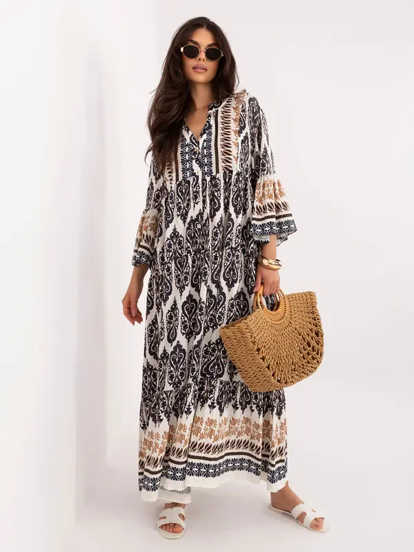 Italy Moda Dolga boho obleka, temno modra