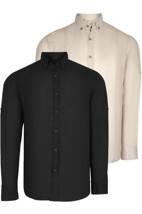 dewberry DOUBLE SET G721 DEWBERRY MEN'S SHIRT-BLACK-BEIGE