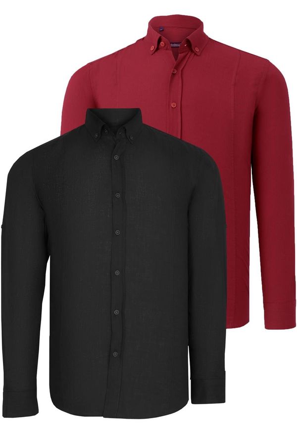 dewberry DOUBLE SET G721 DEWBERRY MEN'S SHIRT-BLACK-BURGUNDY