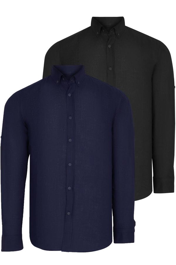 dewberry DOUBLE SET G721 DEWBERRY MEN'S SHIRT-BLACK-NAVY