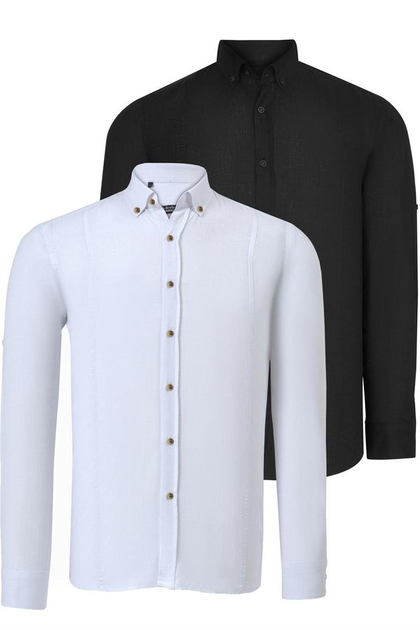 dewberry DOUBLE SET G721 DEWBERRY MEN'S SHIRT-BLACK-WHITE