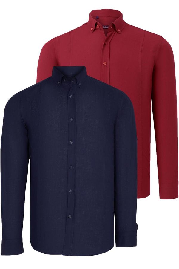 dewberry DOUBLE SET G721 DEWBERRY MEN'S SHIRT-BURGUNDY-NAVY