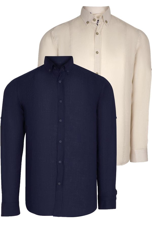 dewberry DOUBLE SET G721 DEWBERRY MEN'S SHIRT-NAVY-BEIGE