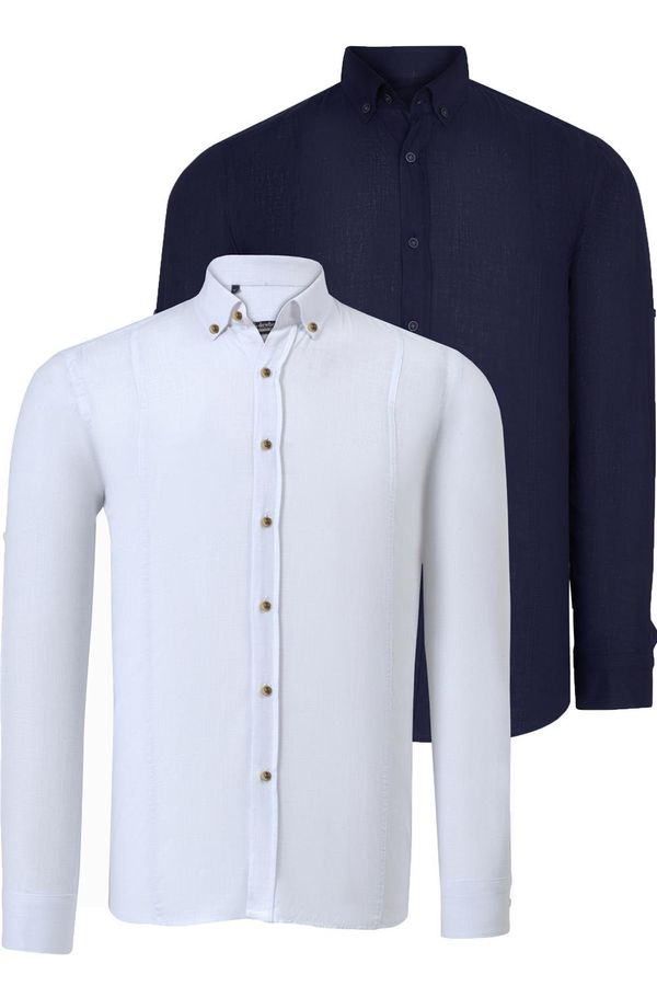 dewberry DOUBLE SET G721 DEWBERRY MEN'S SHIRT-NAVY-WHITE