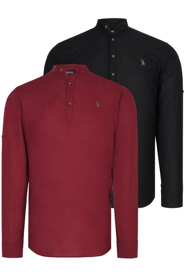 dewberry DOUBLE SET G783 DEWBERRY JUDGE COLLAR SHIRT-BLACK-BURGUNDY