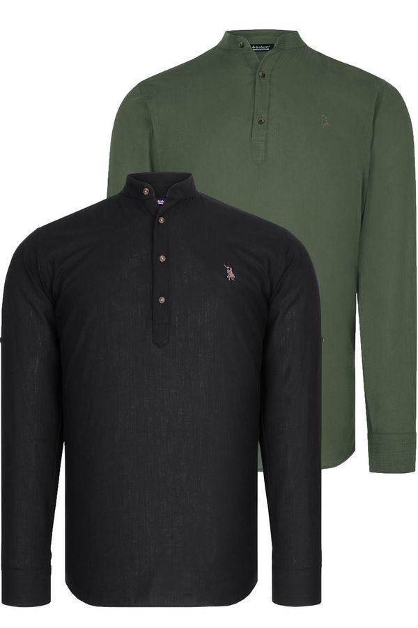 dewberry DOUBLE SET G783 DEWBERRY JUDGE COLLAR SHIRT-BLACK-KHAKI