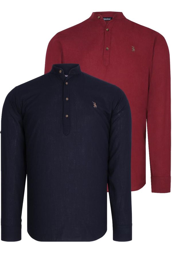 dewberry DOUBLE SET G783 DEWBERRY JUDGE COLLAR SHIRT-BURGUNDY-NAVY BLUE