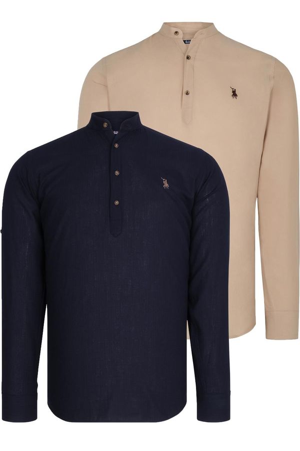 dewberry DOUBLE SET G783 DEWBERRY JUDGE COLLAR SHIRT-NAVY-BEIGE