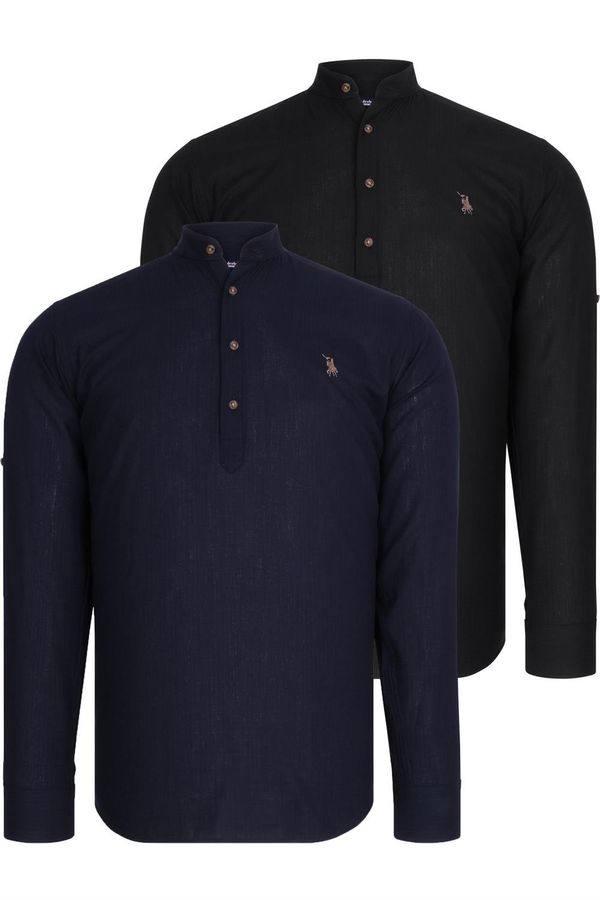 dewberry DOUBLE SET G783 DEWBERRY JUDGE COLLAR SHIRT-NAVY - BLACK