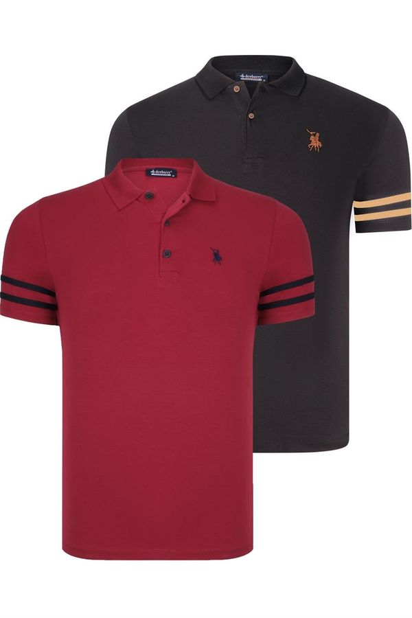 dewberry DOUBLE SET T8585 DEWBERRY MEN'S T-SHIRT-BLACK CAMEL-BURGUNDY