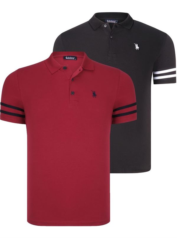 dewberry DOUBLE SET T8585 DEWBERRY MEN'S T-SHIRT-BLACK WHITE-BURGUNDY