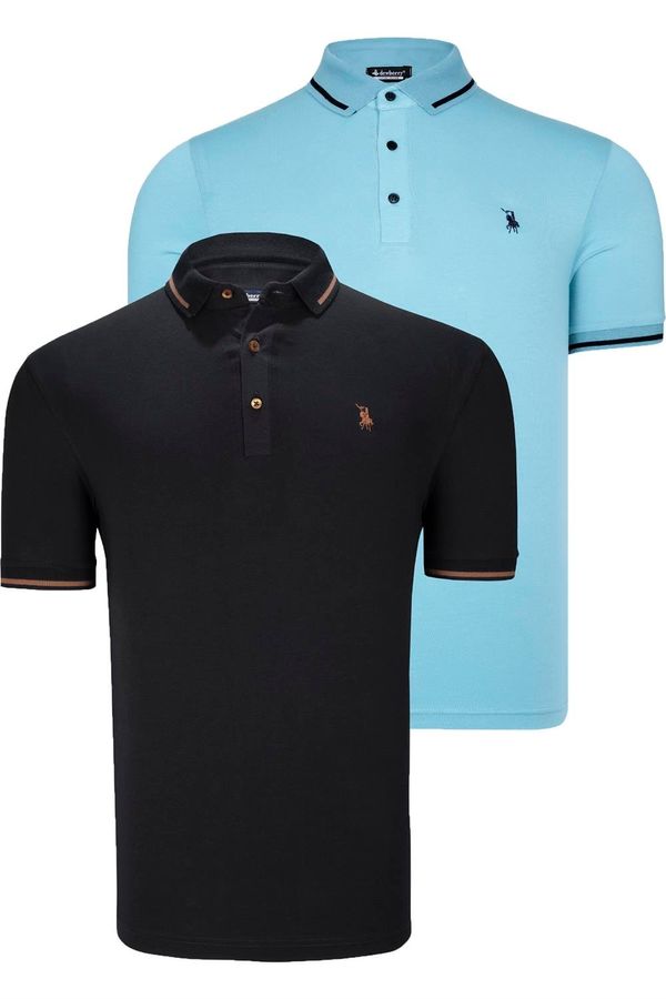 dewberry DOUBLE SET T8586 DEWBERRY MEN'S T-SHIRT-BLACK-CYAN