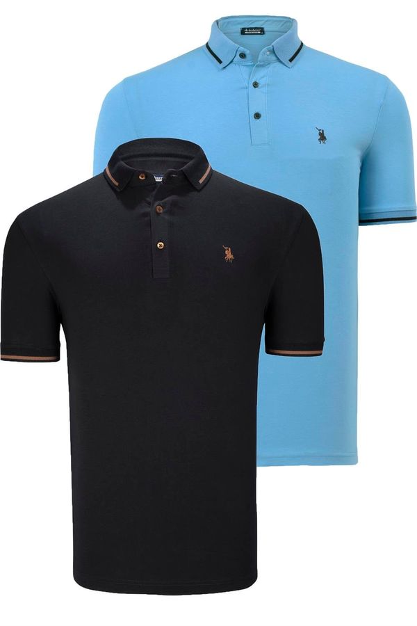 dewberry DOUBLE SET T8586 DEWBERRY MEN'S T-SHIRT-BLACK-LIGHT BLUE