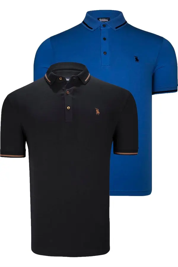 dewberry DOUBLE SET T8586 DEWBERRY MEN'S T-SHIRT-BLACK-SAKS